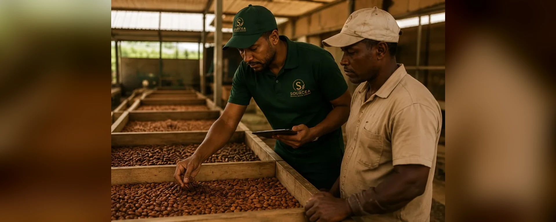 Inspection du séchage du cacao sur le terrain à Madagascar